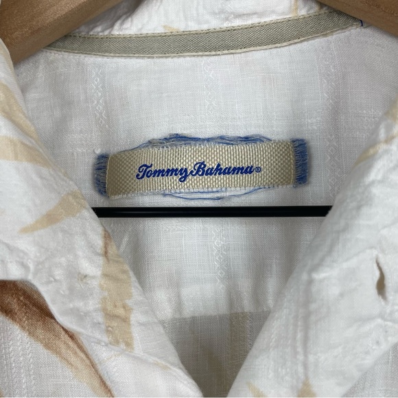 TOMMY BAHAMA 100% White Linen Bamboo Design Short Sleeve Shirt size XL - Picture 4 of 5